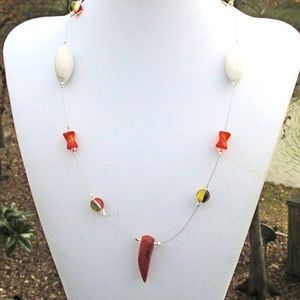 Long Floating Gemstone Tooth Necklace
